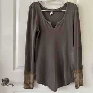 Free People Kyoto Cuff Mushroom Khaki Thermal Top
